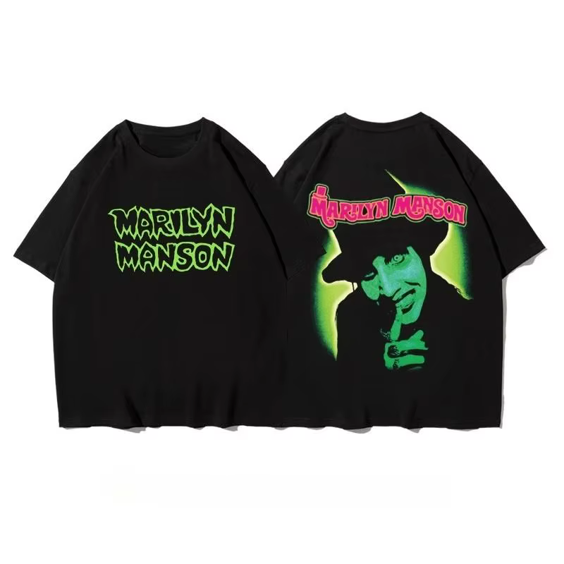 T-shirts High Street Marilyn Manson imprimés, tendance streetwear, manches courtes, coton, vêtements