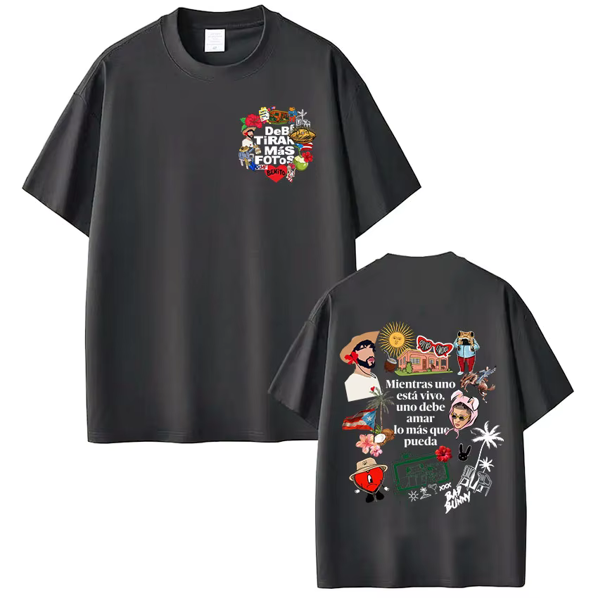 T-shirt Rapper Bad Bunny Debi Tirar Mas Fotos DTMF, vêtements pour hommes et femmes, mode Hip Hop, T