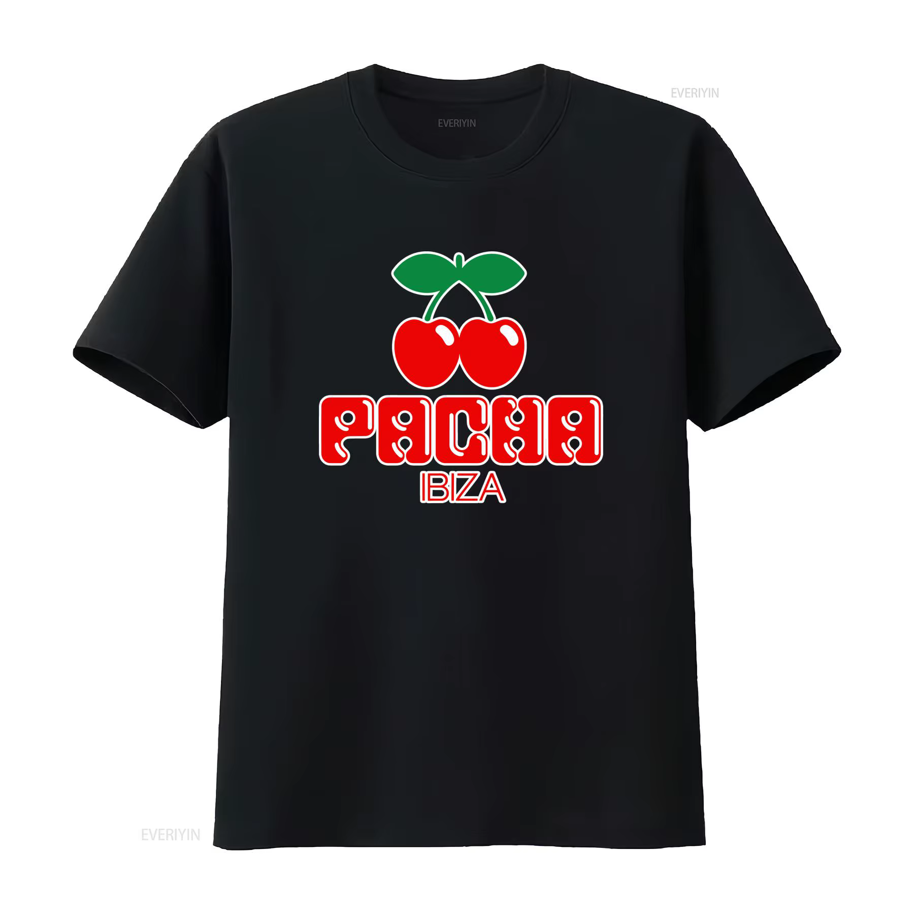 T-shirt Pacha Ibiza Logo Cherry Print pour hommes et femmes, design élégant blanc et noir, streetwea