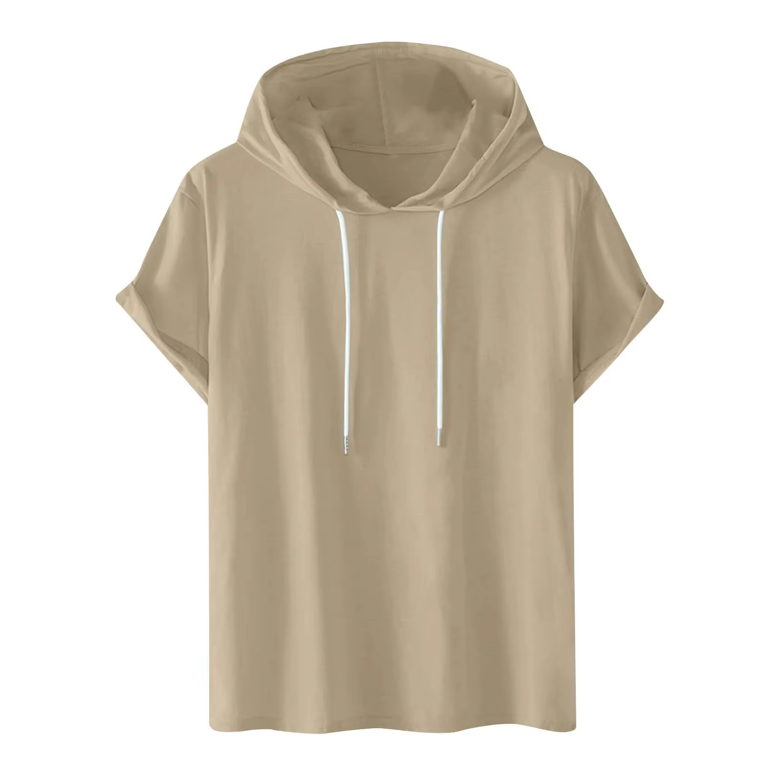 T-shirt à capuche d'été à manches courtes pour homme, en coton uni, coupe ample, décontracté, style 