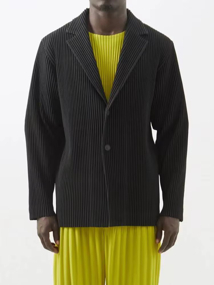 Veste plissée Miyake pour homme, nouvelle collection printemps 2026, manteau à manches longues, col 