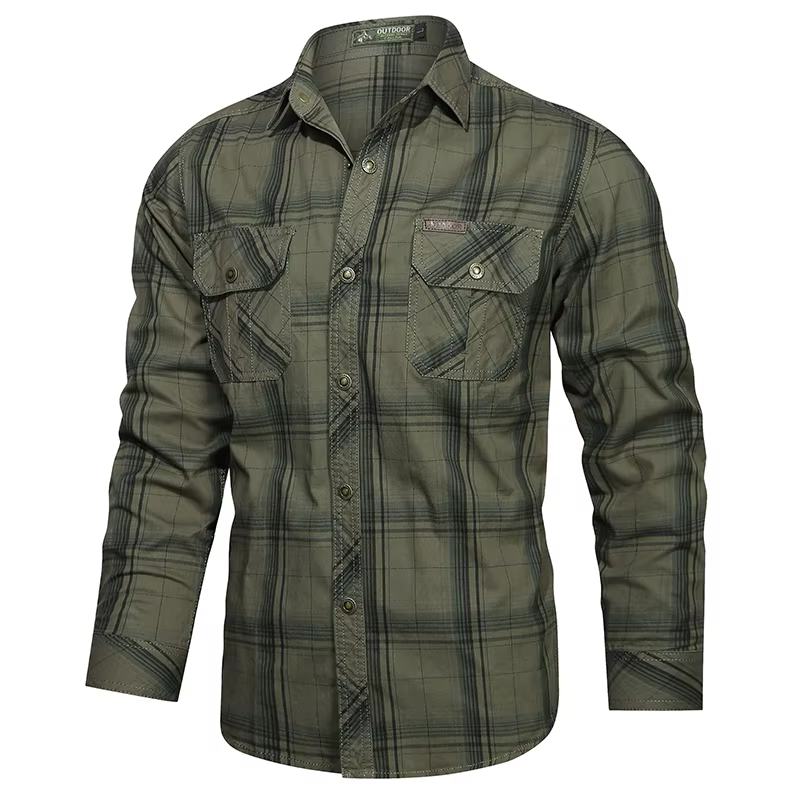Chemise à carreaux à manches longues pour hommes, chemises cargo rayées, col rabattu, haute qualité,