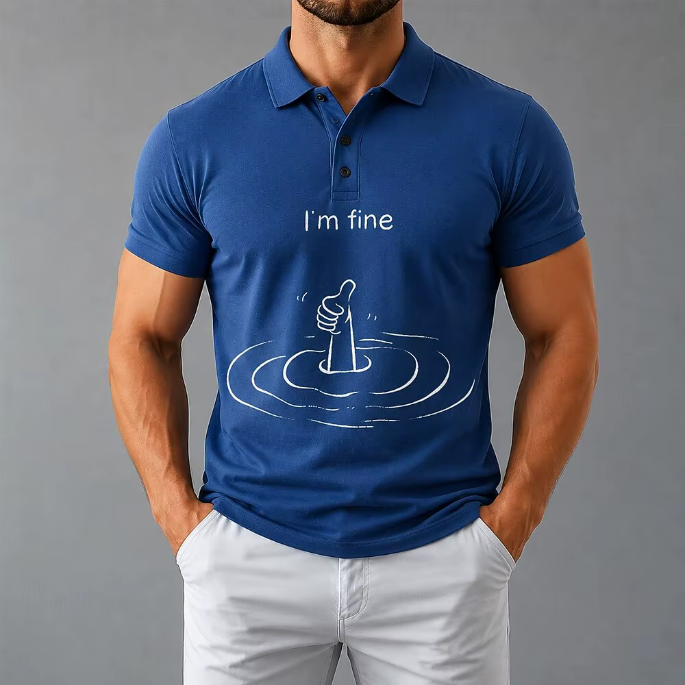 Polo pour homme avec imprimé drôle et sarcastique « I'm Fine », hauts décontractés pour le printemps
