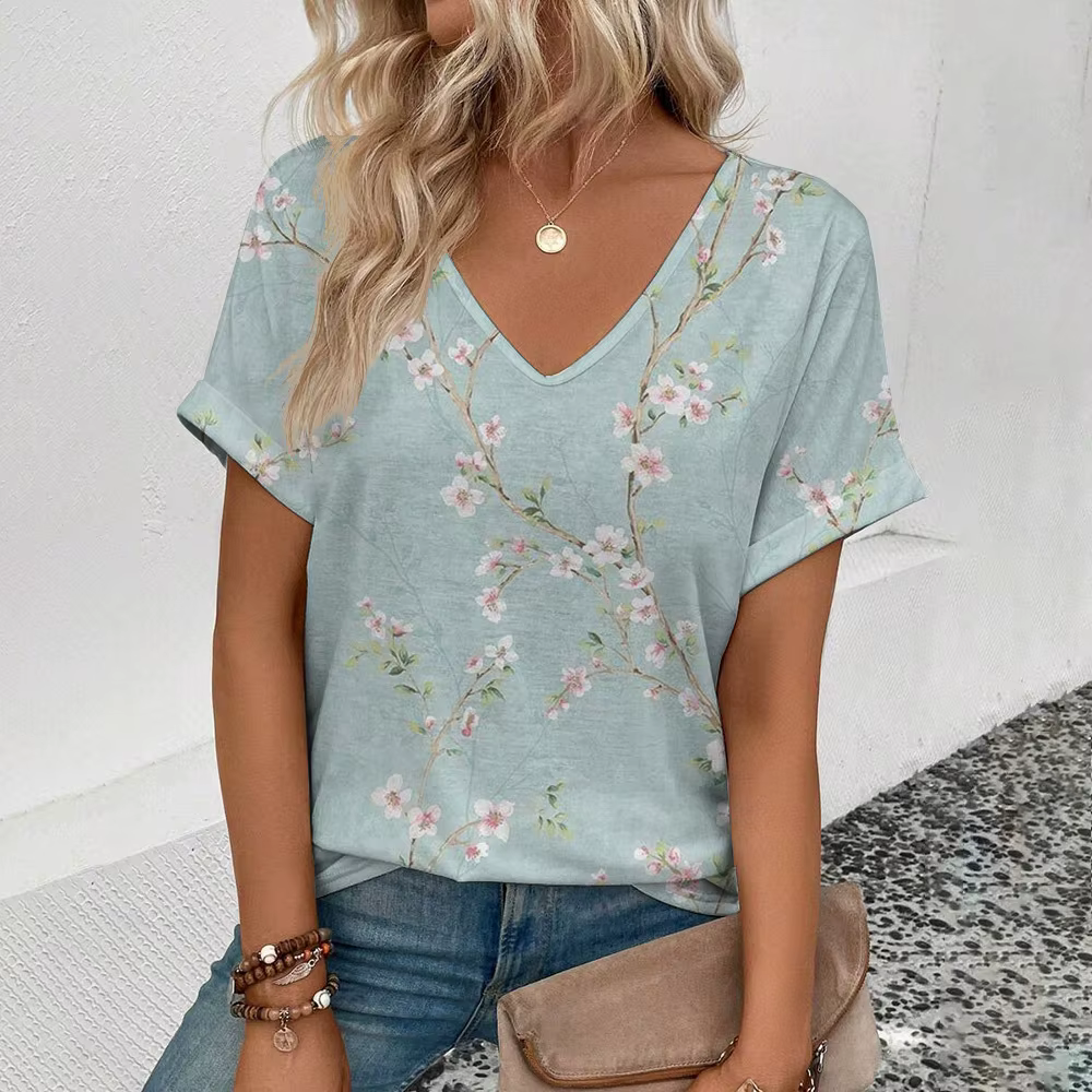 Femmes grande taille T-Shirt été col en v T-Shirt pour les femmes mode quotidienne à manches courtes