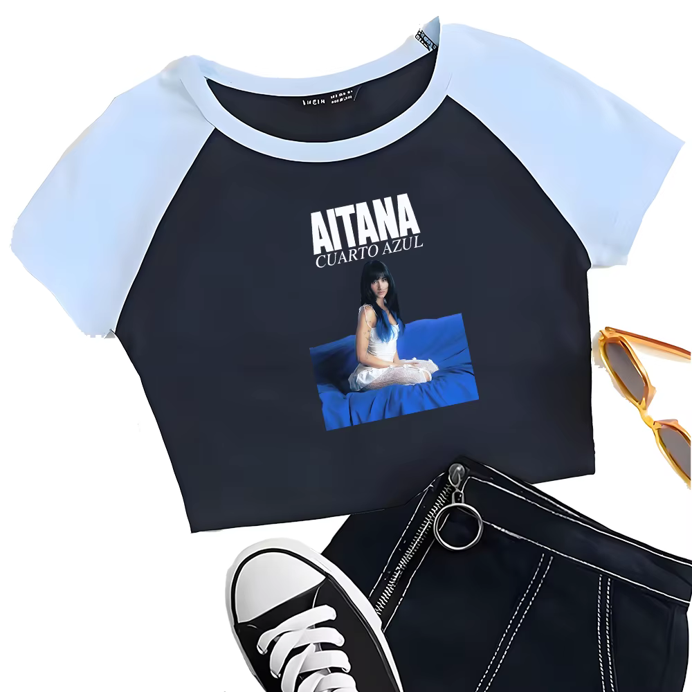 T-Shirt graphique Singer Aitana Cuarto Azul Tour pour filles et femmes, col rond, manches courtes