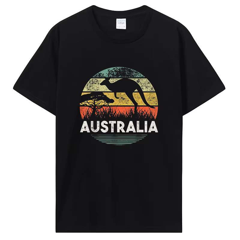 T-shirt manches courtes homme, streetwear, humoristique, vintage, en coton, kangourou australien, ca