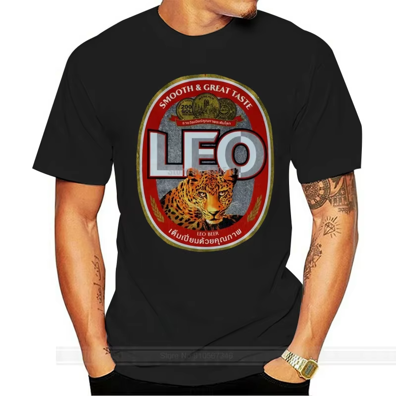 T-shirt à manches courtes pour homme, vêtement en coton doux, léopard thaïlandais, bière Lion, M, L,