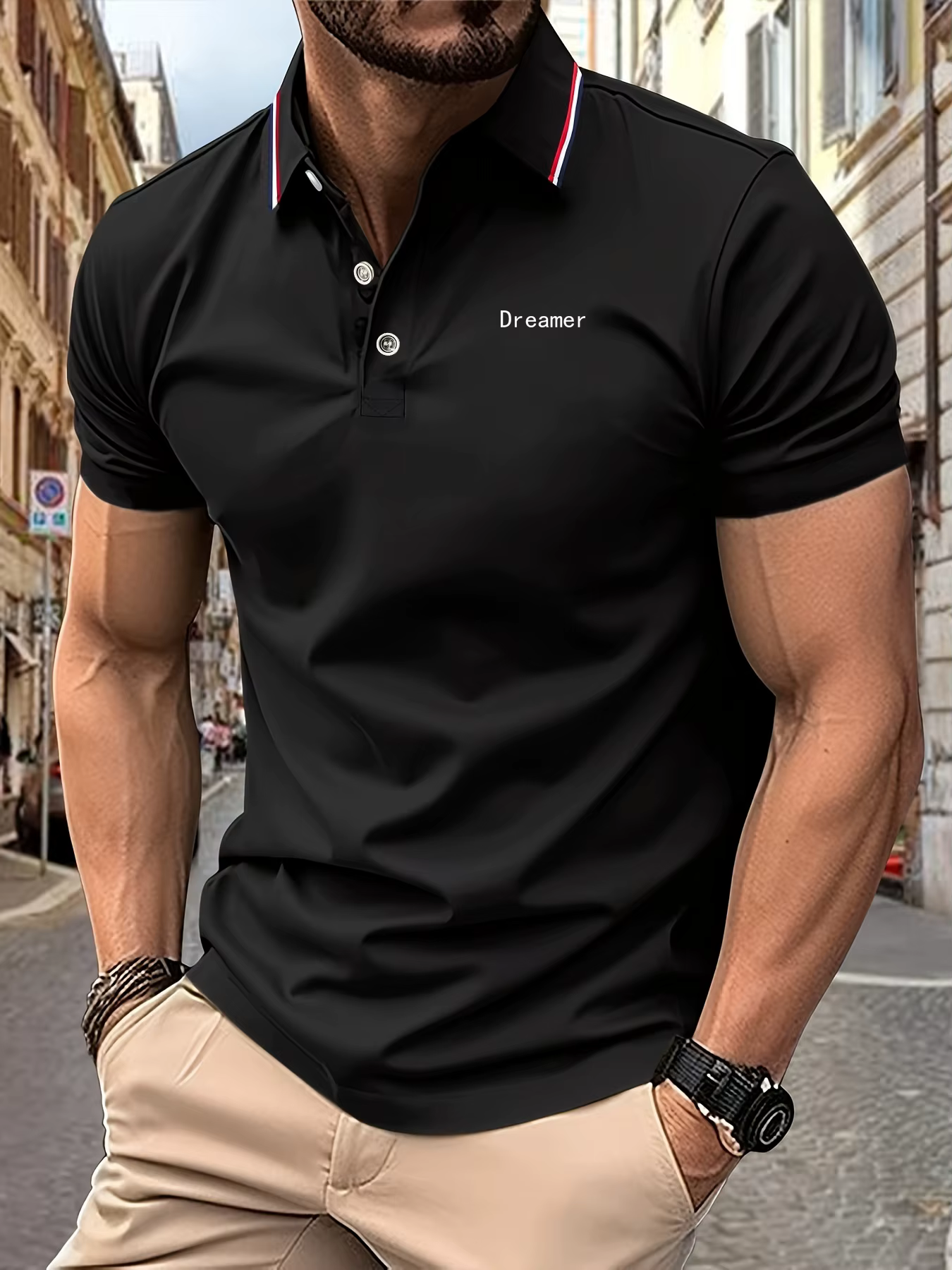 Polo homme rêveur lettre imprimer 2025 nouvel été revers rayures hommes manches courtes décontracté