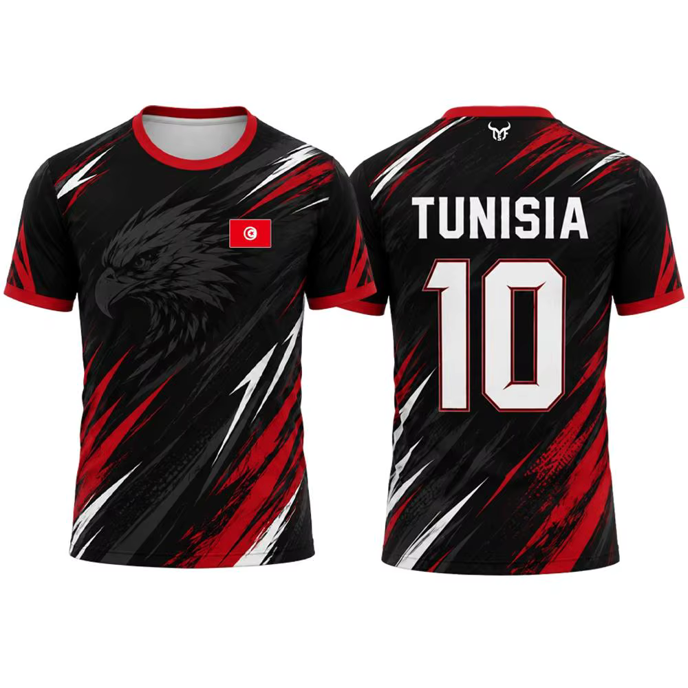 Nouveau maillot de football imprimé drapeau tunisien pour hommes, uniforme d'entraînement de footbal