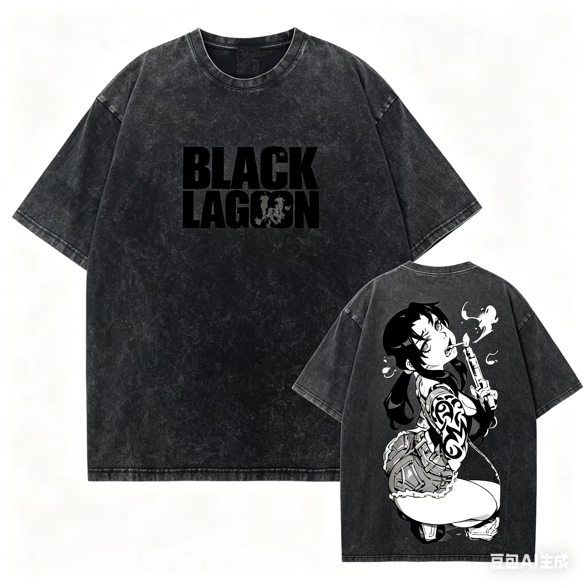 T-shirt noir délavé Black Lagoon, vêtements originaux, nouveau modèle, t-shirt anime, vêtements tout