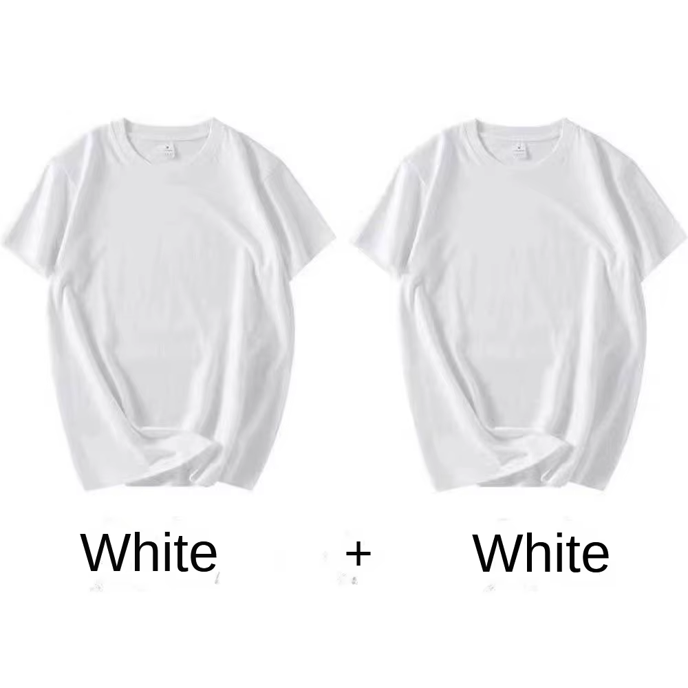 2 pièces 100% coton solide t-shirts hommes et femmes à manches courtes blanc t-shirts décontracté re