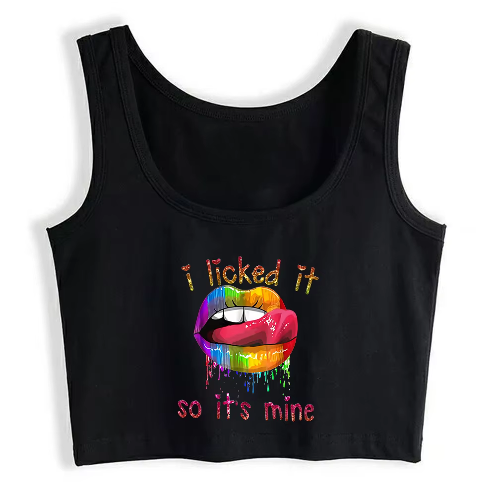 Crop Top Crop Top pour adulte, Rainbow Lips Graphic, I Liked It So It's Succion Design, Humor Fun, F