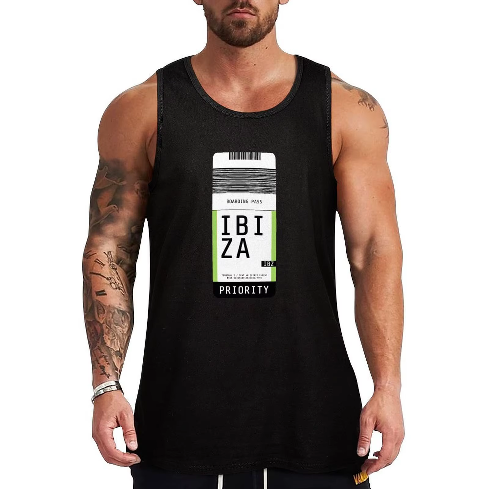 Ibiza Boarding Pass IBZ Tank Top, débardeur à imprimé moderne, chemise graphique contemporaine