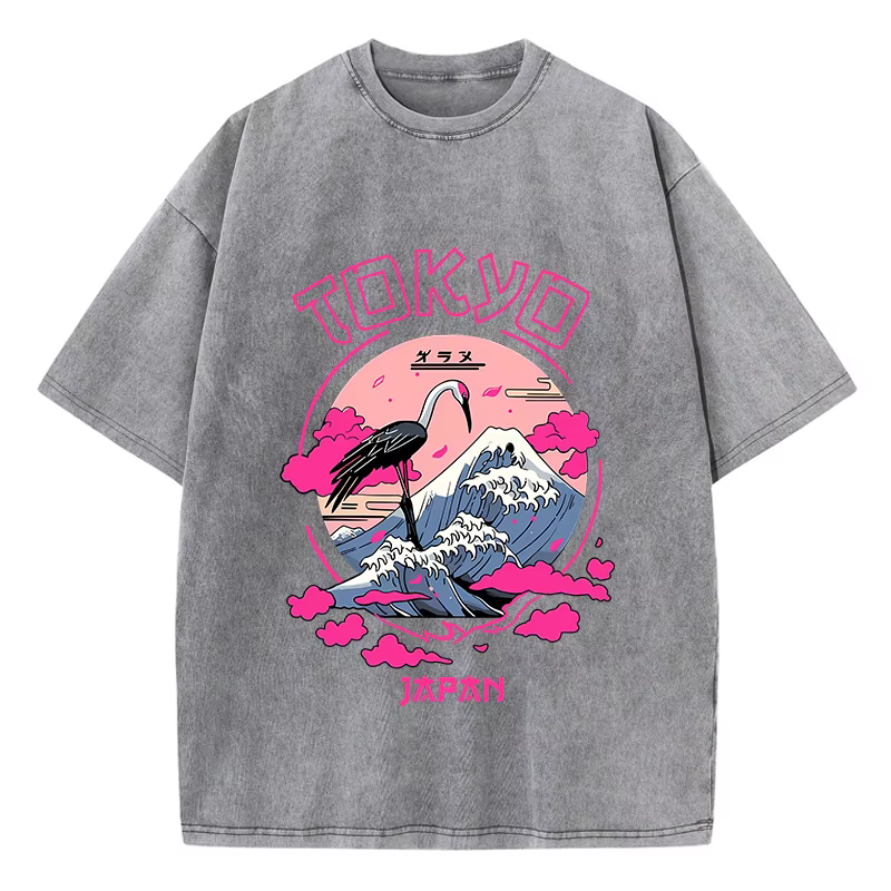 T-shirt manches courtes col rond femme, en coton, vintage, lavage à l'acide, imprimé TakHarajuku, à