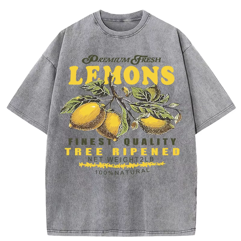 T-Shirts délavés pour femmes, imprimé de fruits de citrons frais de qualité supérieure, Y2K, confort