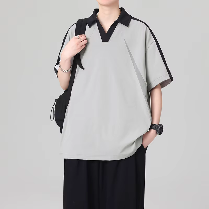 Polo pour homme à col contrastant, maille respirante, manches courtes, coupe décontractée