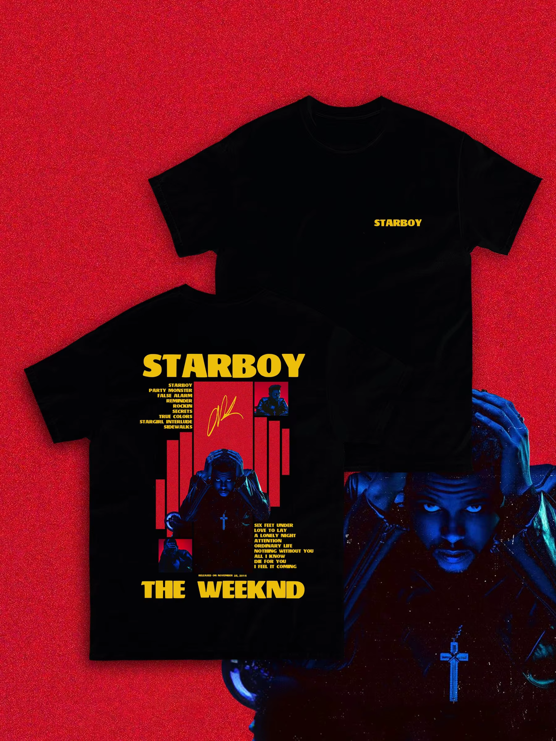 T-shirt graphique The Weeknd Starboy pour hommes et femmes, mode hip-hop, musique pop, manches court