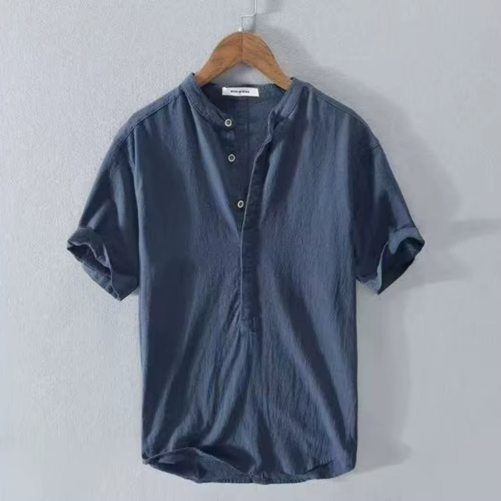 T-shirt à manches courtes pour hommes, en coton et lin, décontracté, couleur unie, chemise d'été, co