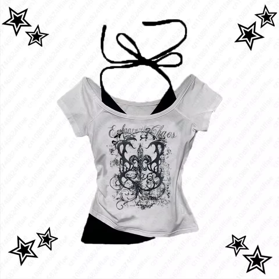 T-Shirt Punk Vintage des années 90 pour femmes, Streetwear d'été, Sexy, manches courtes, gothique, S