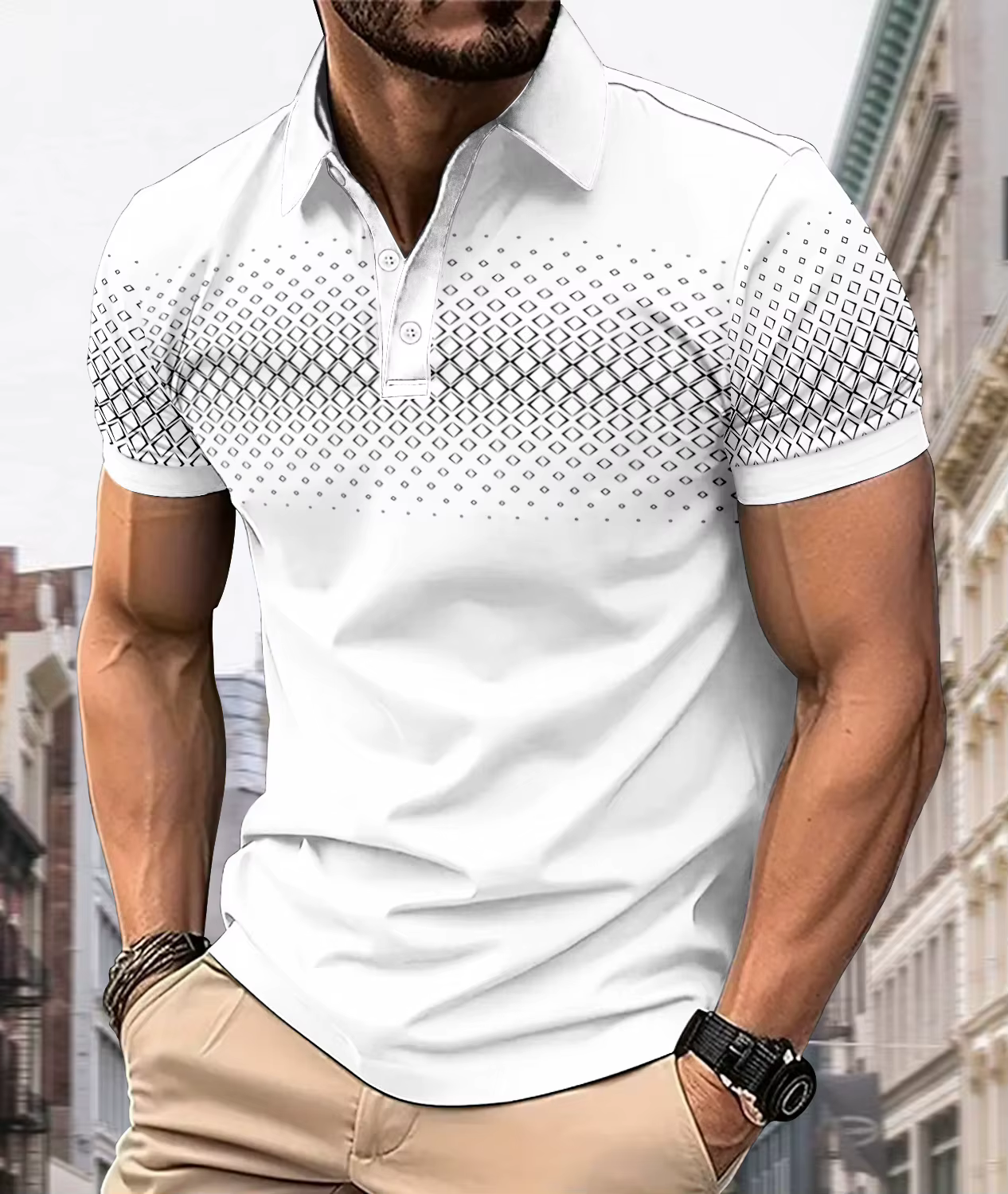 Polo décontracté pour homme, imprimé et tendance, avec boutons personnalisés et manches courtes. Le 