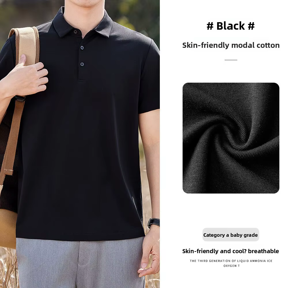 Polo Modal à manches courtes pour hommes, T-shirt d'été léger et confortable avec col rabattu pour h