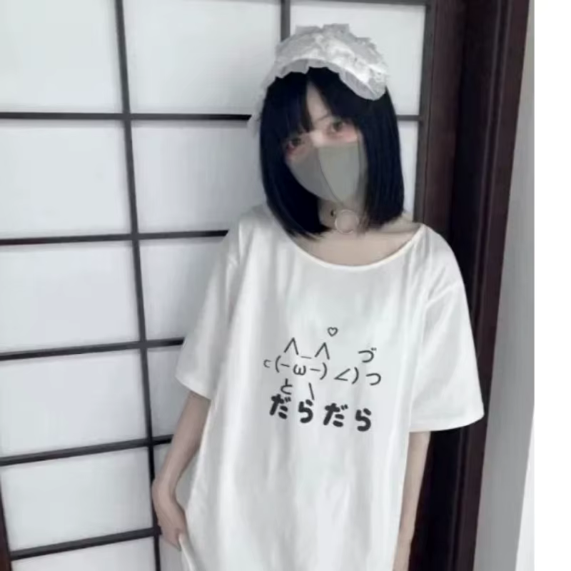 T-shirt manches courtes col rond femme, ample et mignon, esthétique Y2k, décontracté, dessin animé j