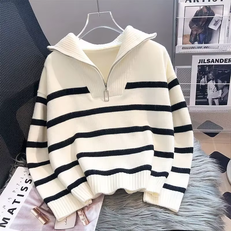 Pull pull femmes printemps et automne sous-vêtements 2023 nouvelle fermeture éclair rayure sous-couc