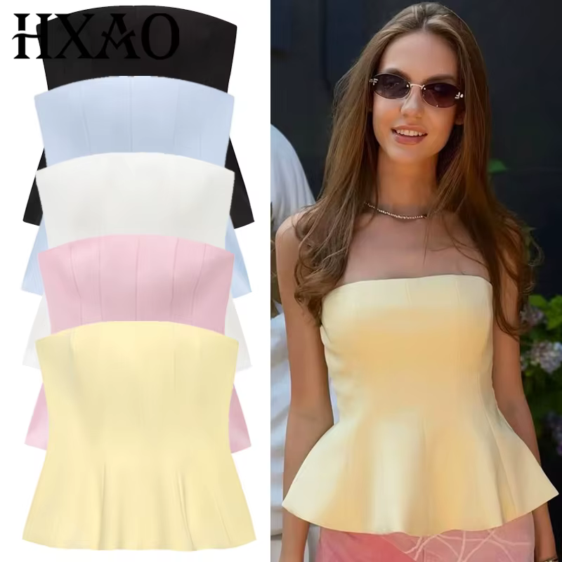 HXAO Corset bustier tubulaire femmes été 2025 blanc rose bleu jaune noir haut Bustier volants gilets