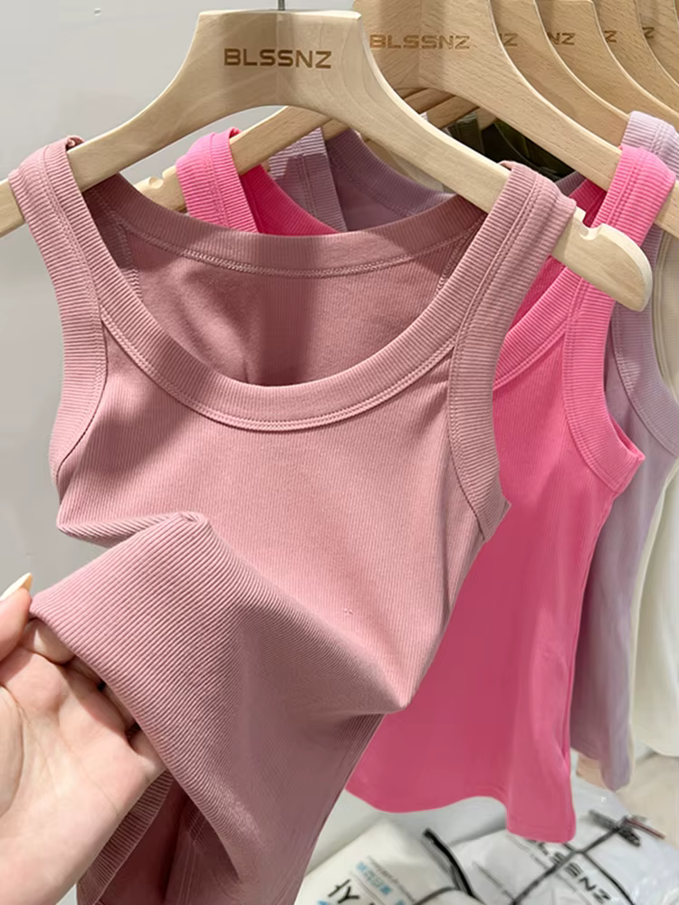 Zjaiss femmes solide col rond côtelé débardeur Camisole femmes 2026 été basique élastique débardeur 