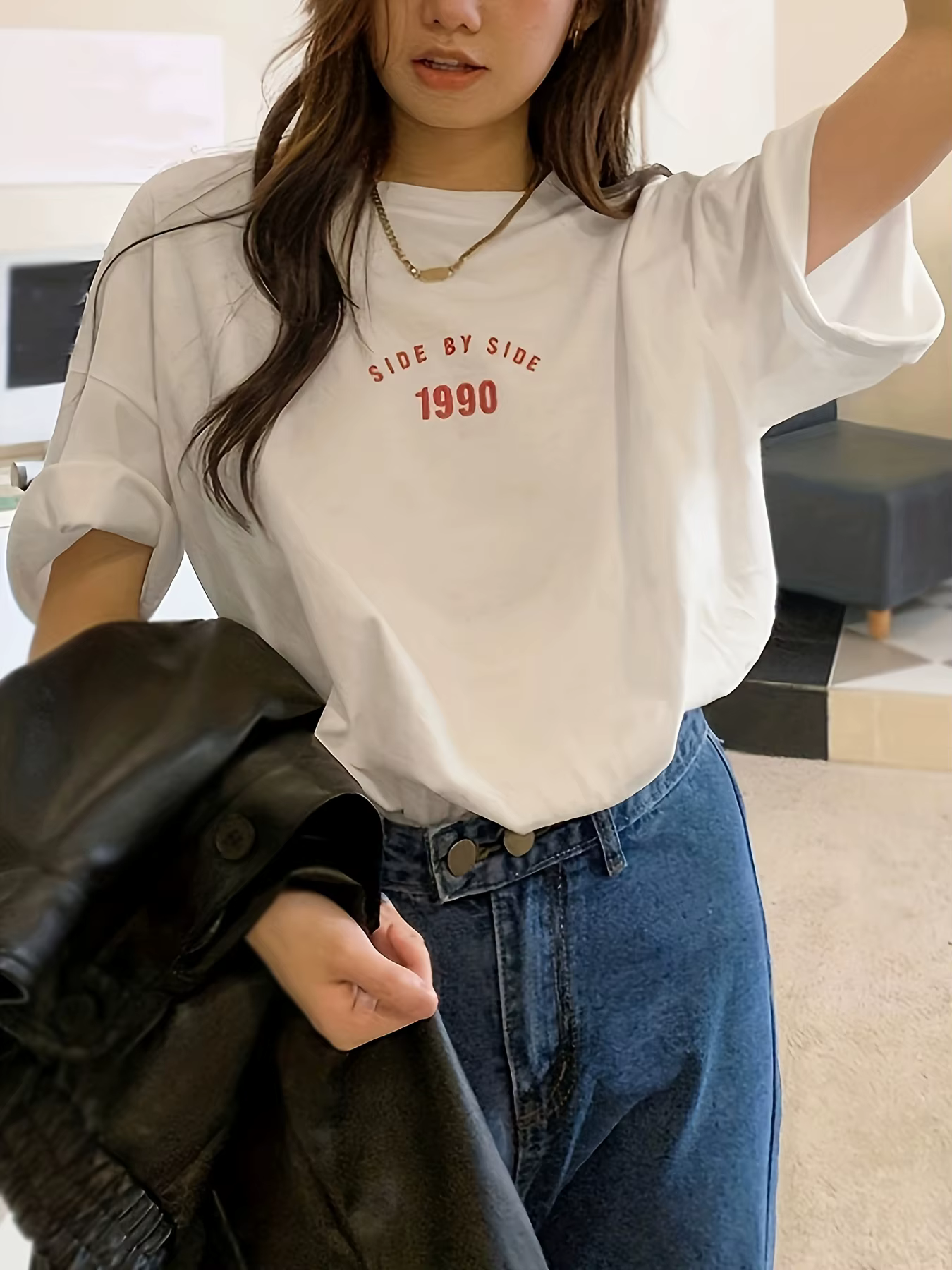 T-shirt pour femme imprimé lettres style coréen 1990, décontracté d'été, ample, streetwear, hauts po