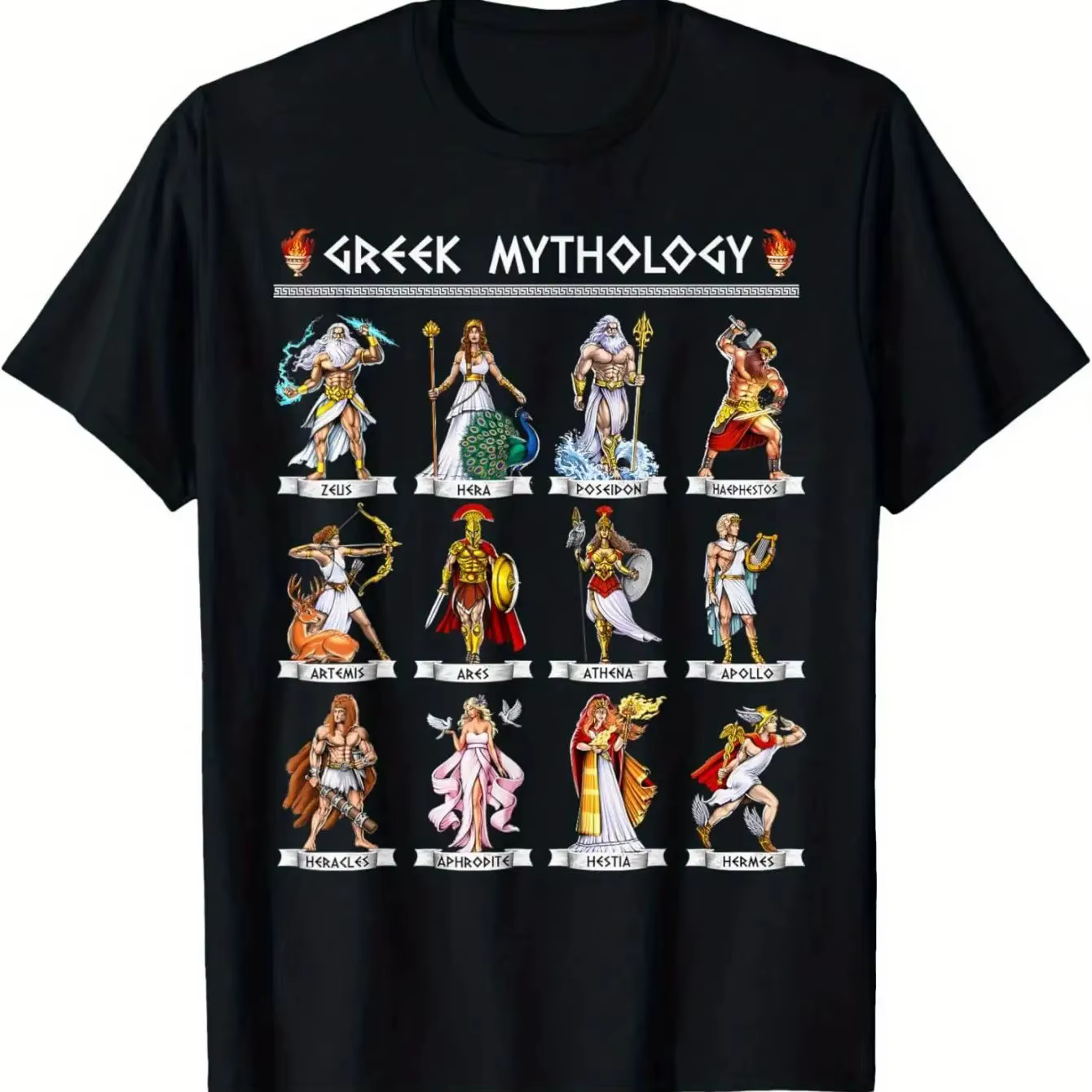 T-shirts sur le thème de la mythologie grecque : Zeus, Héra, Athéna, Apollon, Poséidon, Hades, Artem