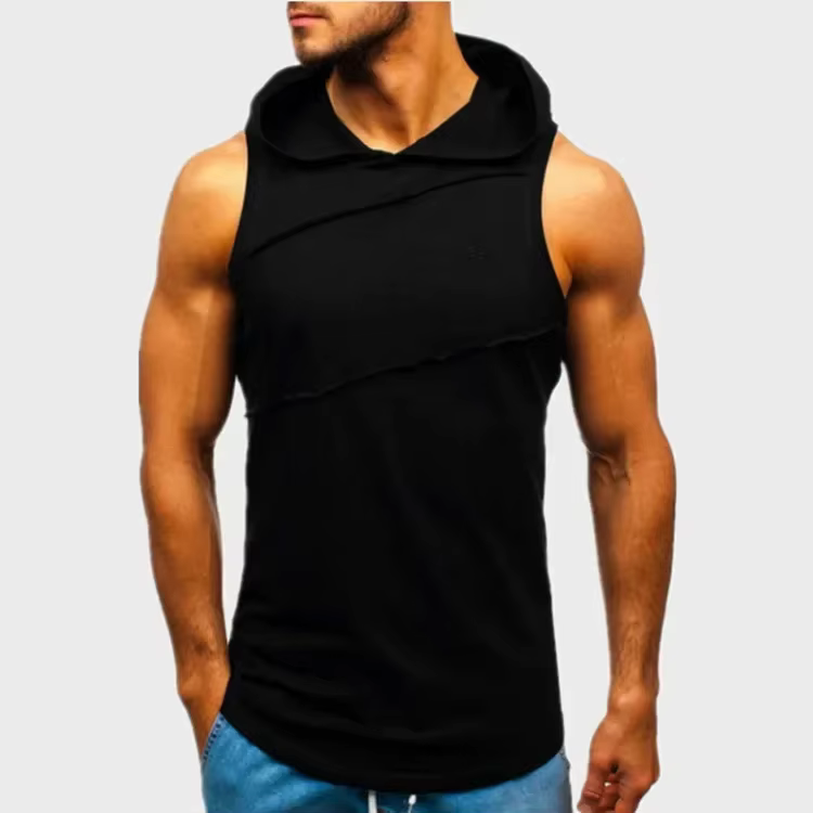 T-shirt de Sport à capuche pour hommes, sans manches, ample, décontracté, débardeur, course à pied, 