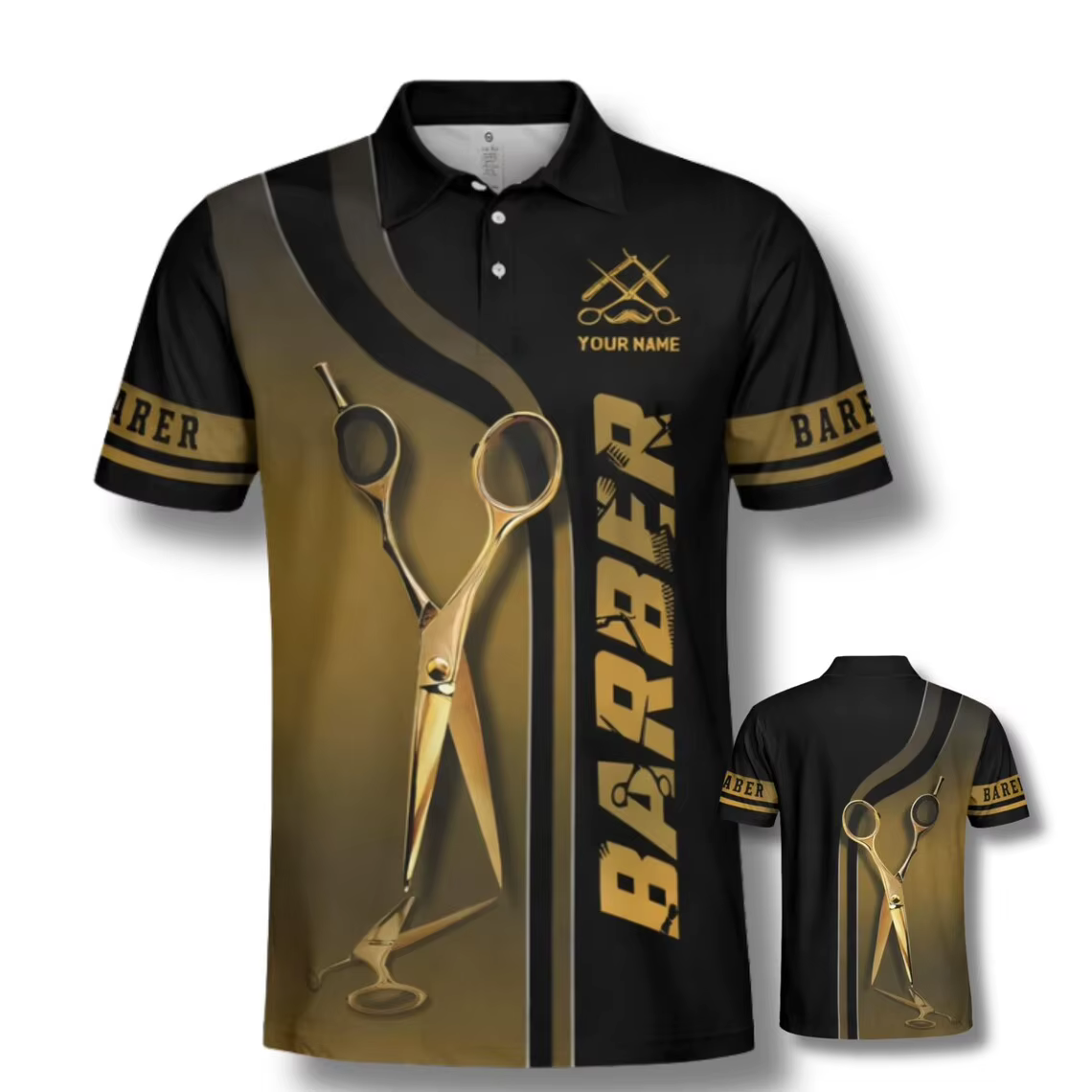 Polo personnalisé pour barbier, impression nom et barbier, t-shirt à manches courtes surdimensionné,