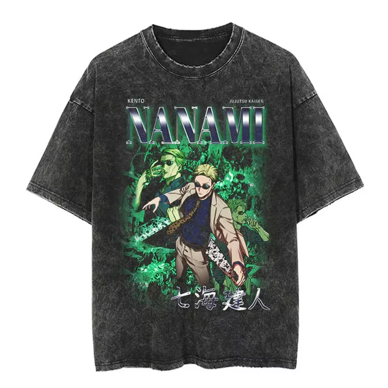 T-shirt imprimé Anime Jujutsu Kaisen Zenin Maki, T-shirt lavé pour hommes et femmes, T-shirt en coto
