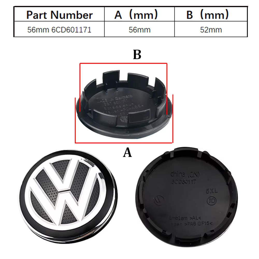 Accessoires de couvre-roues : Lot de 4 emblèmes de moyeu de roue de 56 mm et 60 mm pour Volkswagen V