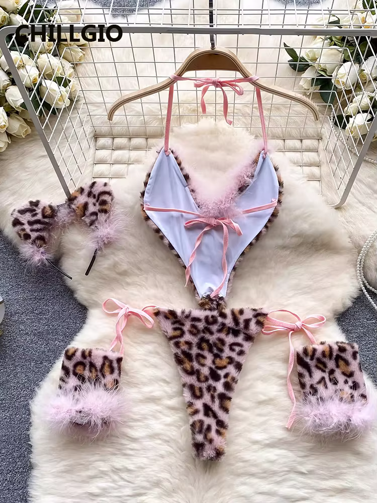 CHILLGIO femmes imprimé léopard velours body mode une pièce combinaison Catsuit licou Vintage moulan