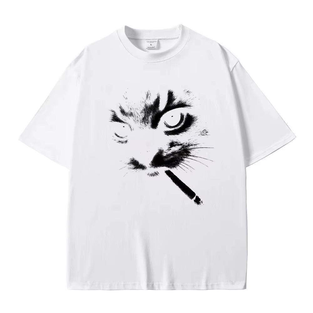 Mème drôle fumer chat visage graphique T-shirts hommes femmes décontracté coton Vintage T-shirts hom
