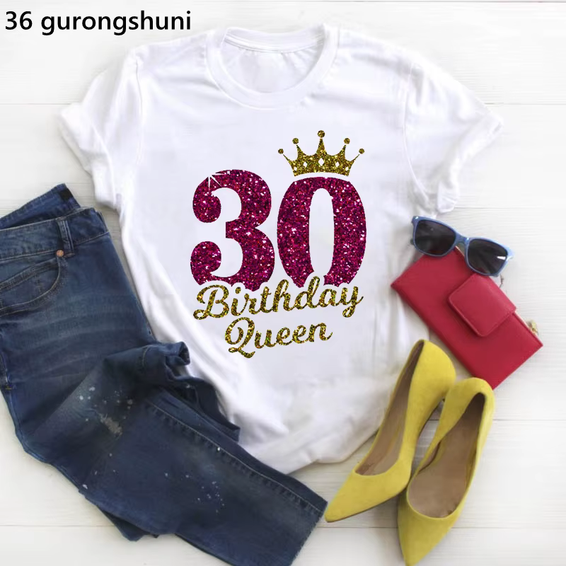 30th anniversaire reine lettre impression T-Shirt femmes couronne dorée Cool T-Shirt Femme été à man