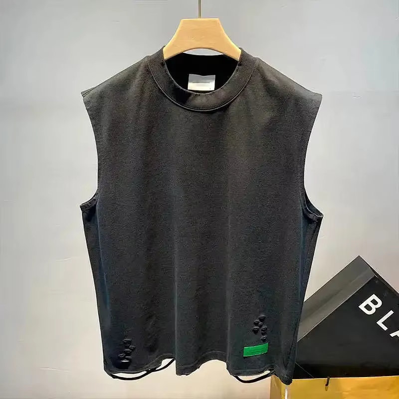 Débardeur Homme Vintage Effet Vieilli Col Rond Sans Manches Style Américain Rétro Décontracté Sporti