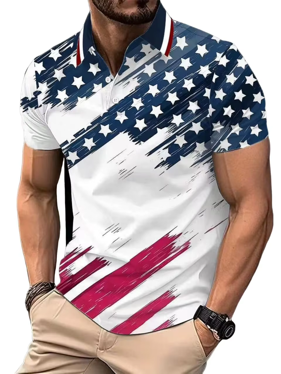 Polo USA 250e Anniversaire 2026, Chemises de Golf pour Hommes Jour de l'Indépendance, Chemises de Go