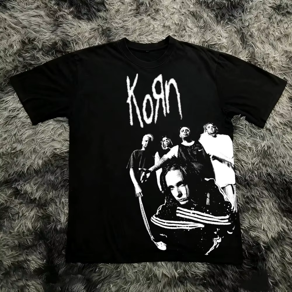 Korn Follow The Leader T-shirt en coton imprimé double face Metal Band Tee pour hommes et femmes, t-