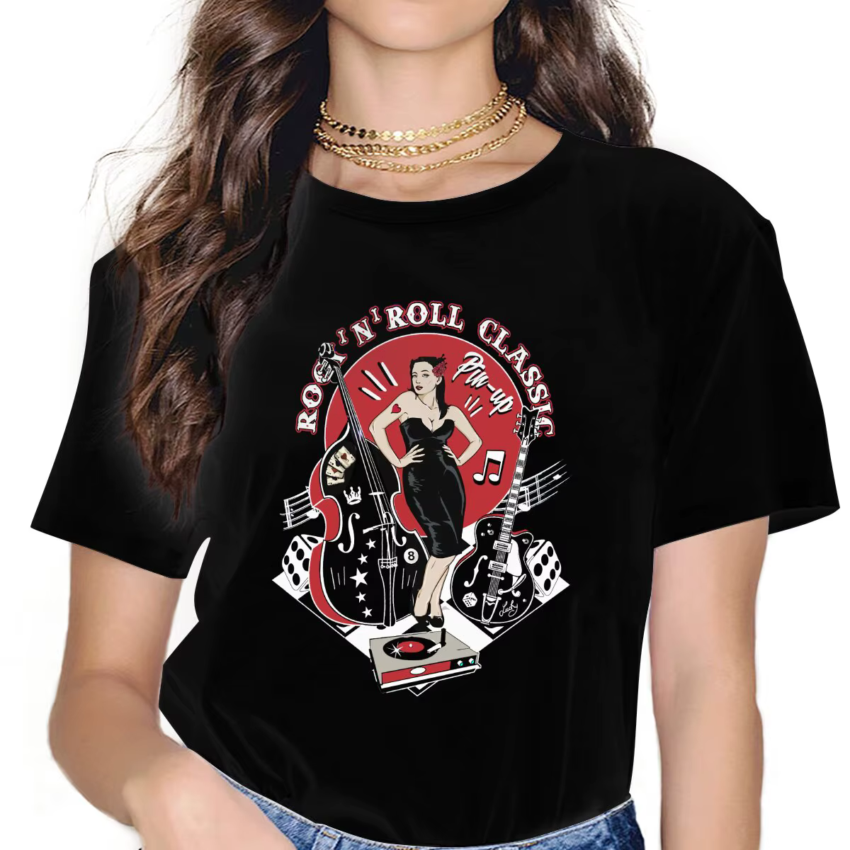 Rockabilly-T-shirt Vintage Rock and Roll pour Femme, Chaussettes Hop, Pin Up, Fille, Y2k, Polyester,