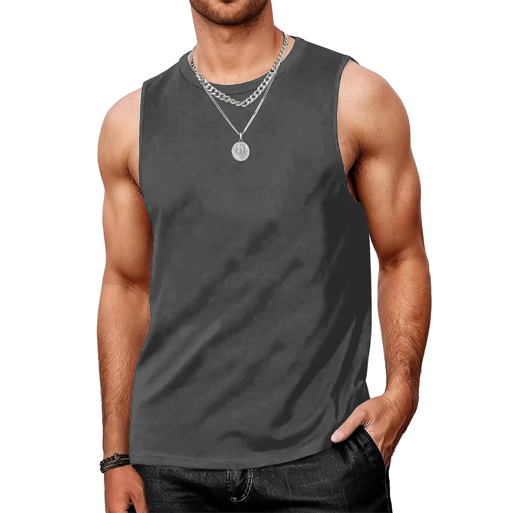 Débardeurs pour hommes, t-shirts sans manches pour l'entraînement, couleur unie, polyester, séchage 