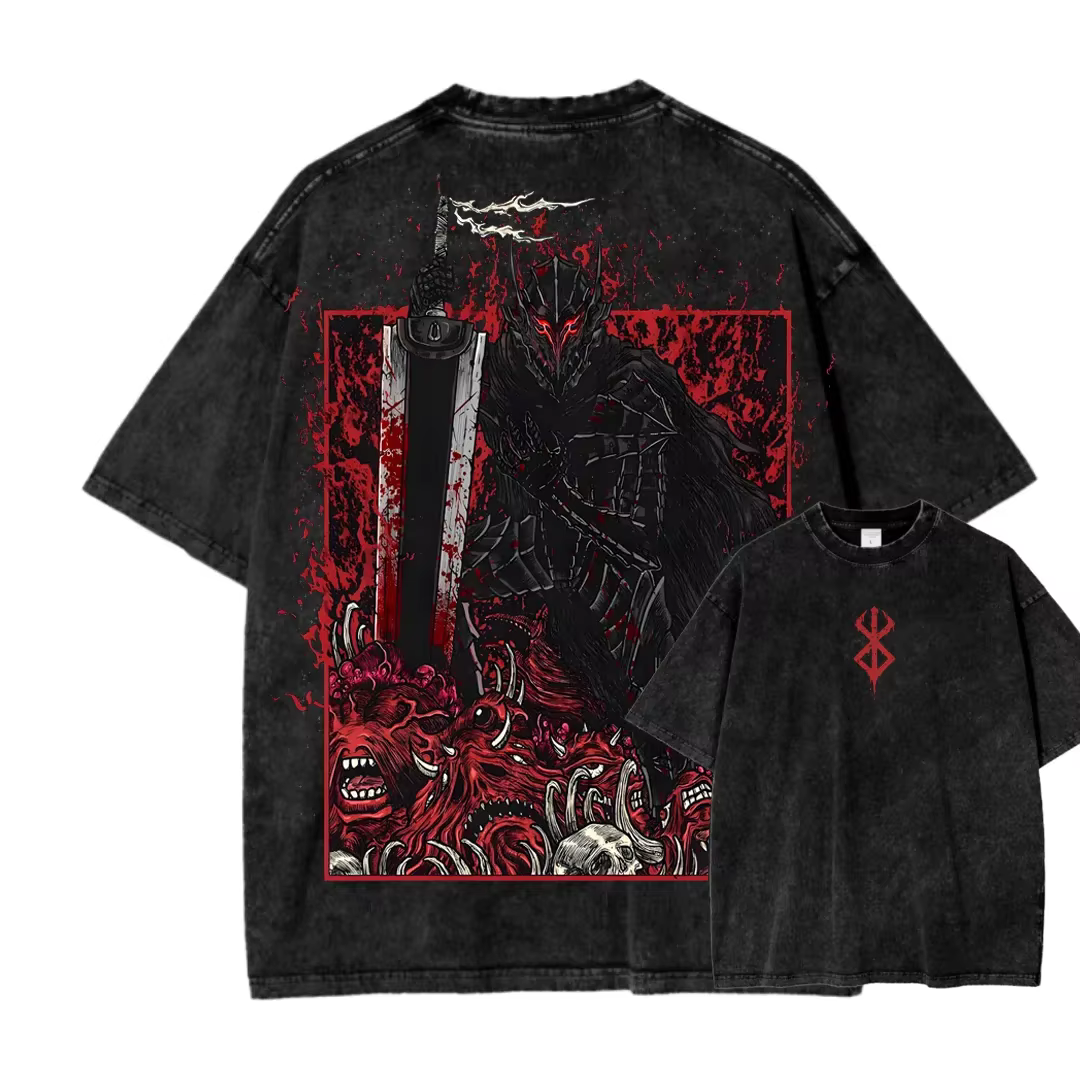 T-shirt imprimé Anime Berserk Guts pour hommes et femmes, manches courtes, en coton, t-shirt vintage