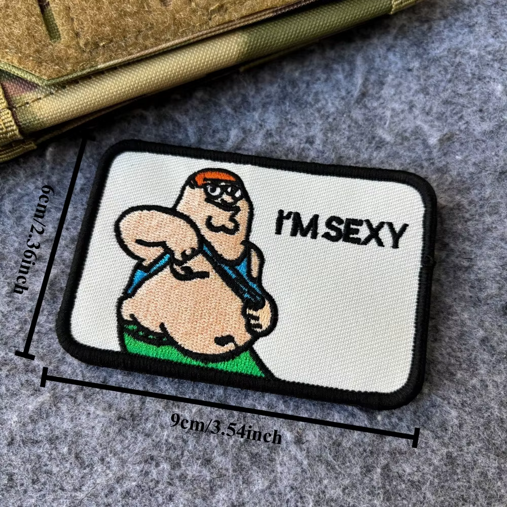 Écusson brodé drôle de dessin animé, motif 'I'M SEXY', pour homme corpulent, avec fixation auto-agri