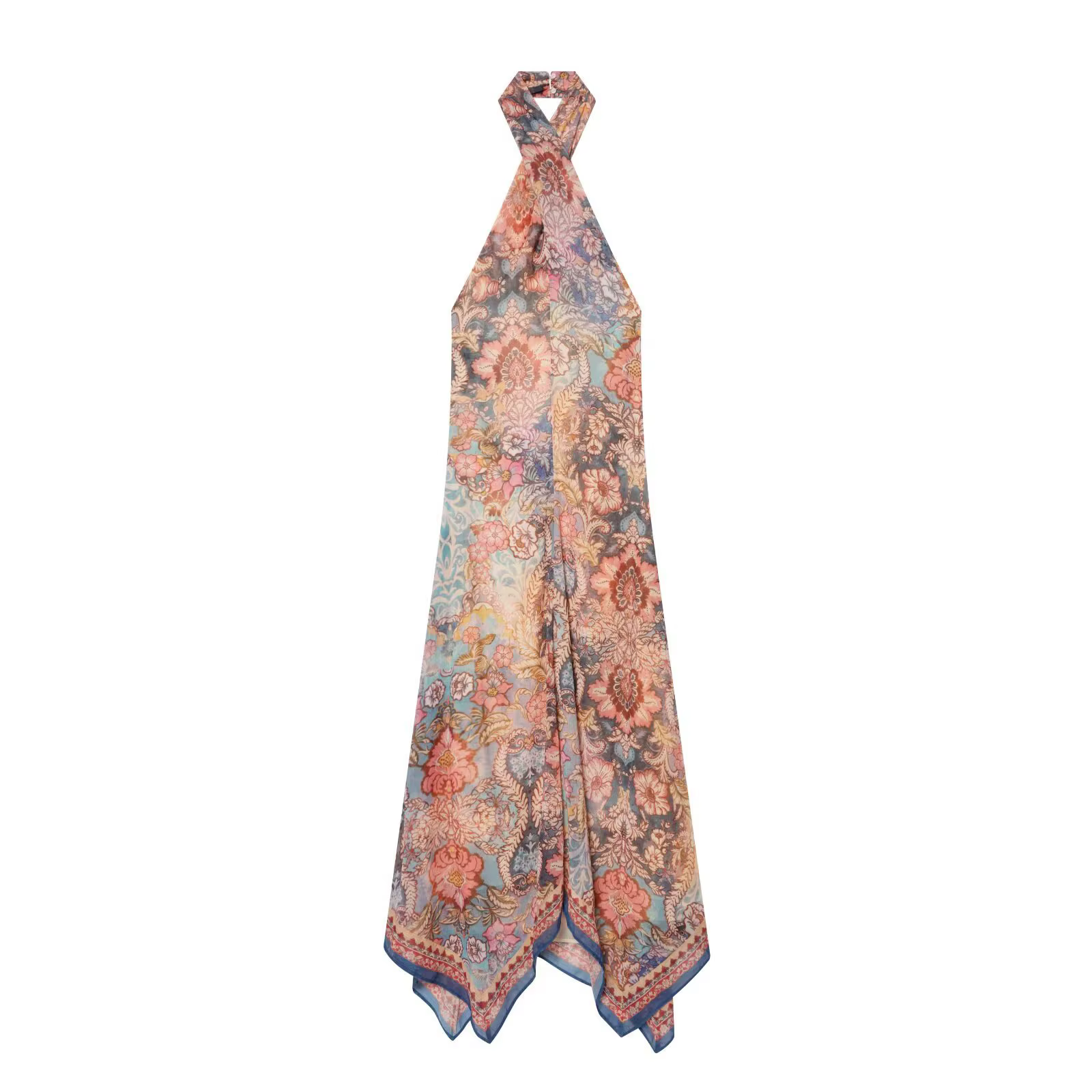 Robe longue d'été 2026 pour femme, style vintage français, en mousseline sexy, col licou, chic décon