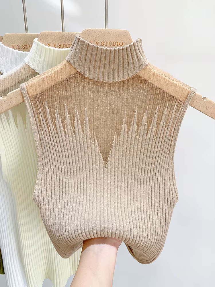 Haut tricoté en maille pour femmes, débardeur Y2K, gilet demi-cou, pull sans manches, Chic, découpé,