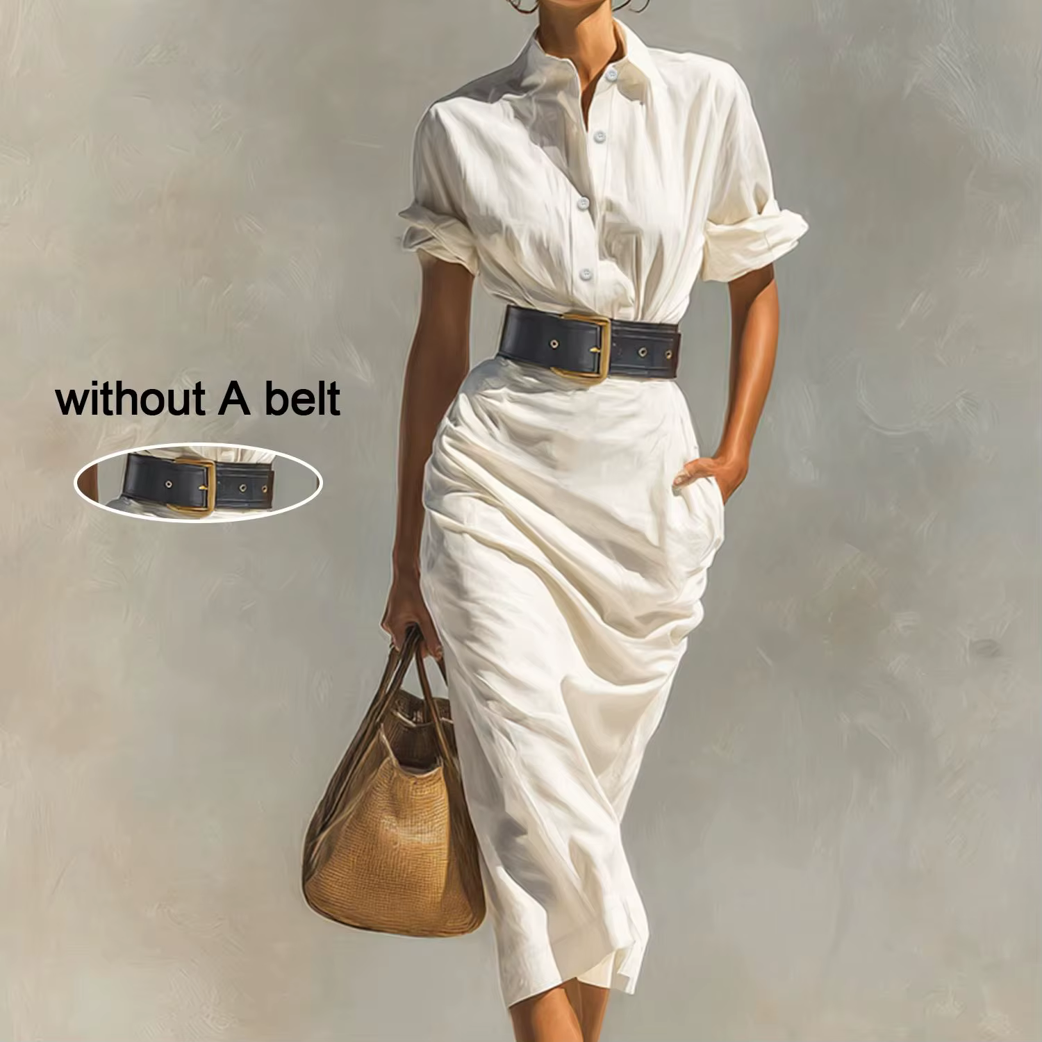 Robe chemise blanche boutonnée pour femme, col classique, décontractée, élégante, pour le bureau (ce