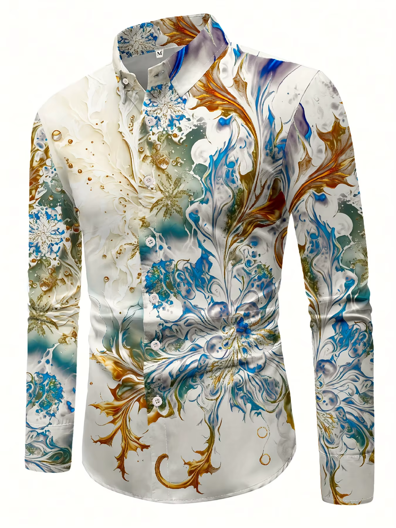 Chemise boutonnée décontractée à motifs géométriques pour hommes – Mélange de polyester, col à rever