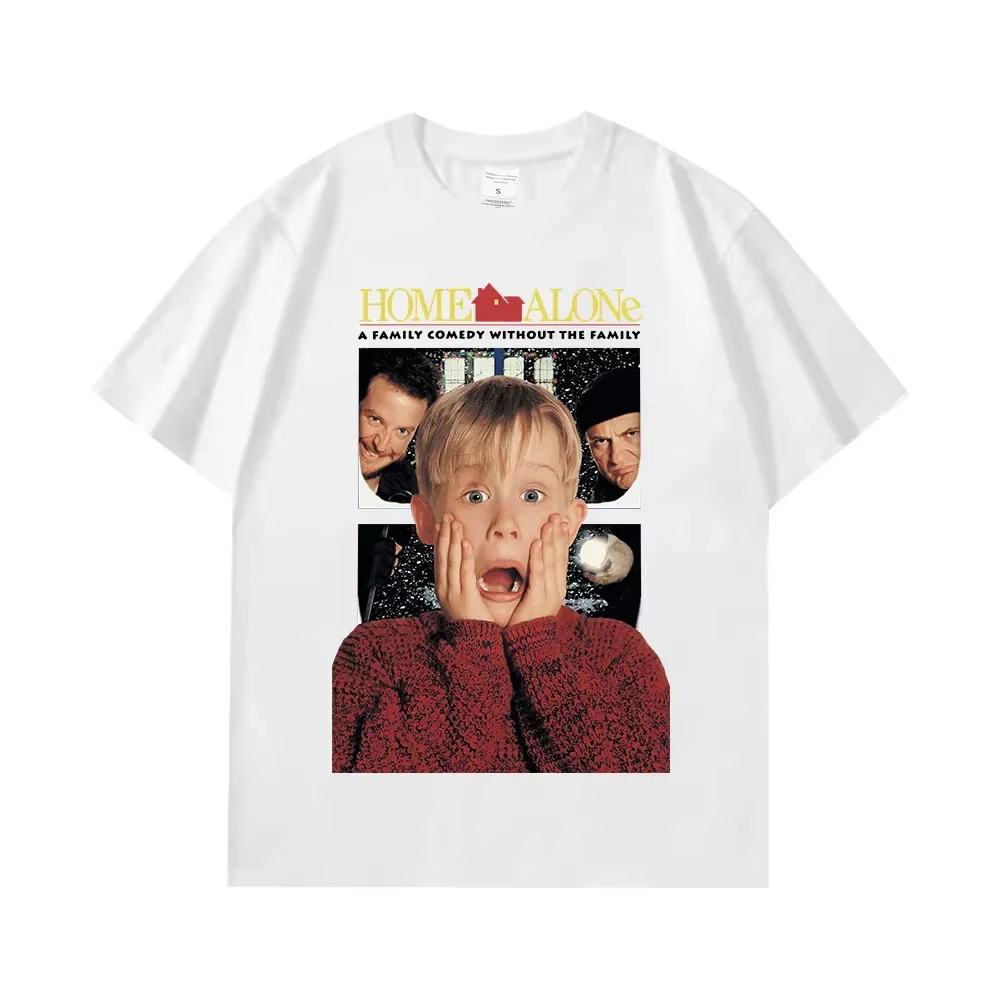 T-shirt graphique pour femme et homme, thème film de Noël 'Seul à la maison' et 'Kevin', en coton de